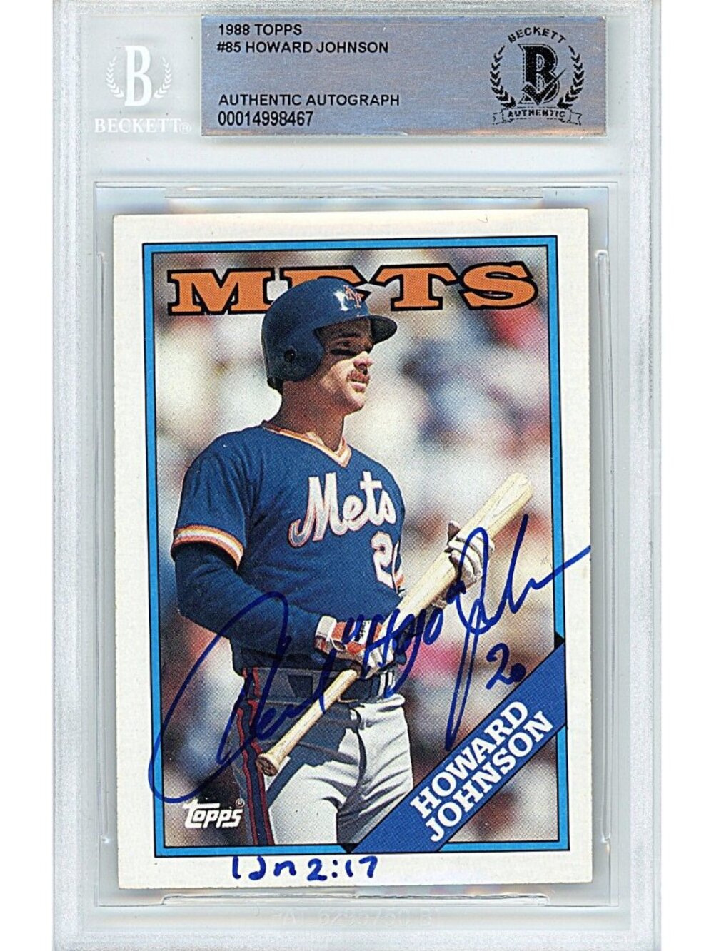 Howard Johnson Signed 1988 Topps Baseball Card NY Mets Beckett Slab Autograph